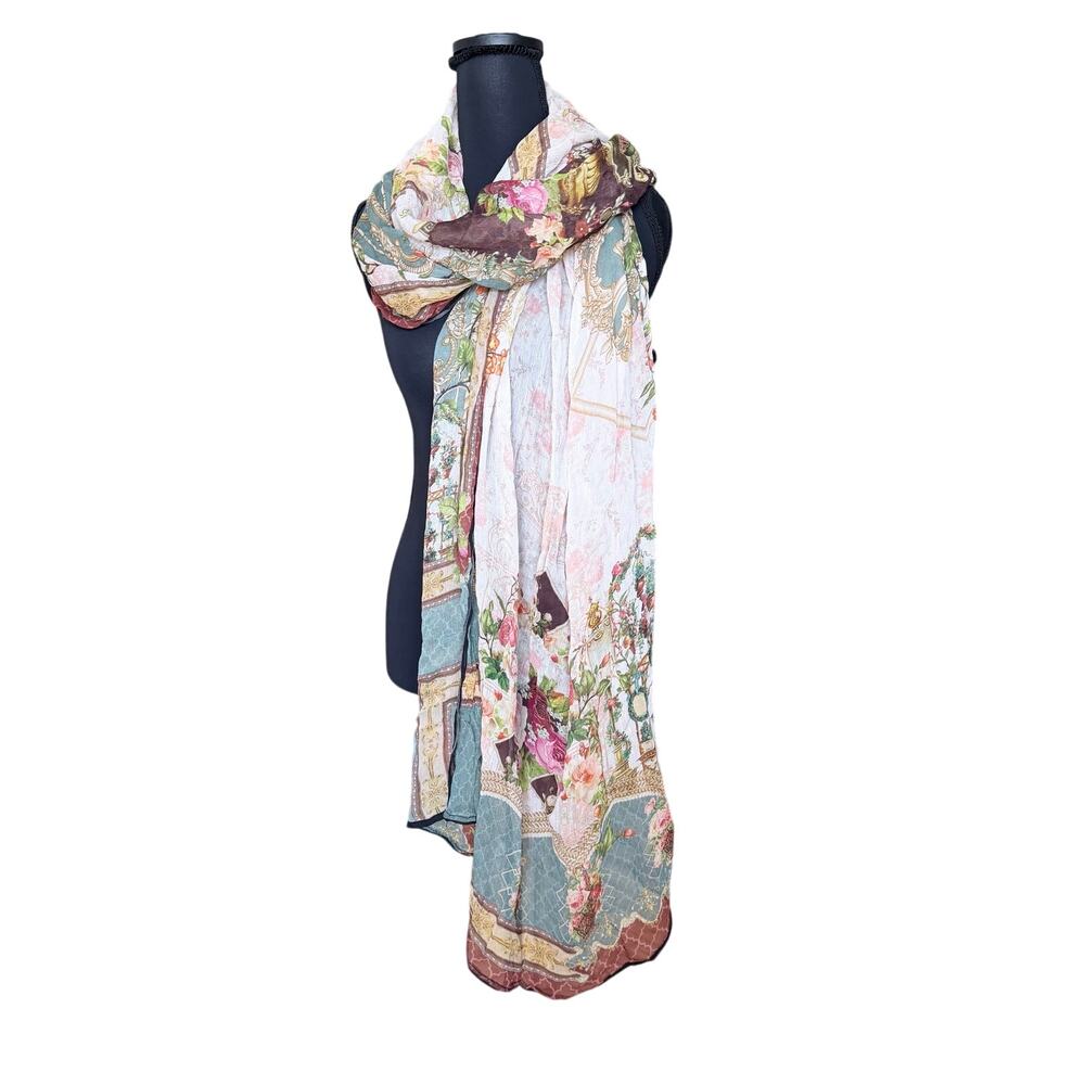 White secret garden silk satin feel shawl wrap scarf whimsical modest